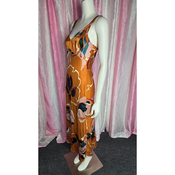 Reformation Marguerite 100% Silk Midi Electra Orange Floral Dress Size Small - Picture 6 of 12